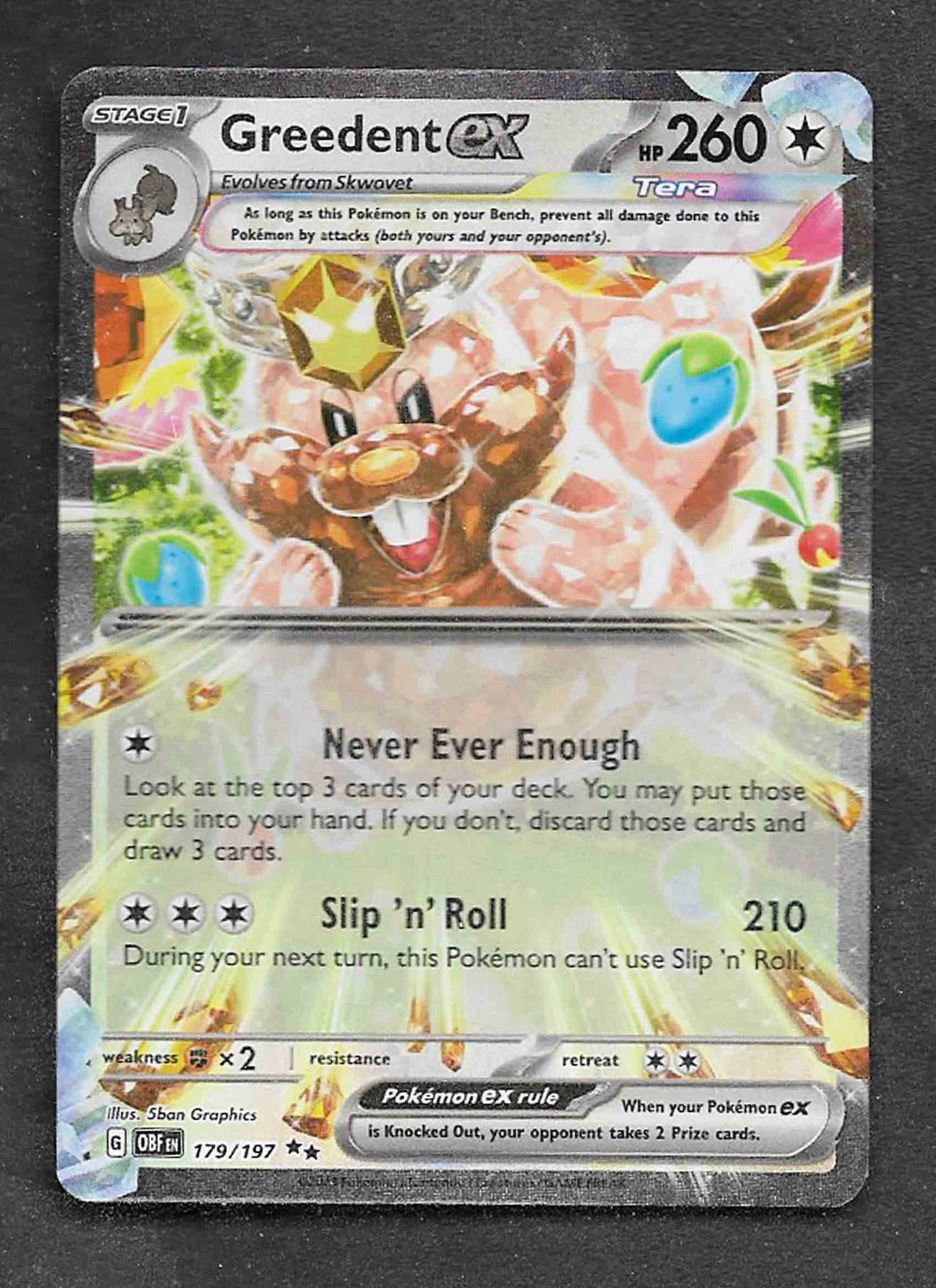 Greedent ex 2023 obsidian flames double rare #179