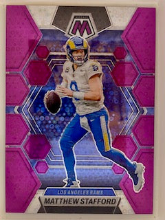Stafford, Matthew 2023 Panini Mosaic No Huddle purple 31/50 #136 RAMS LIONS