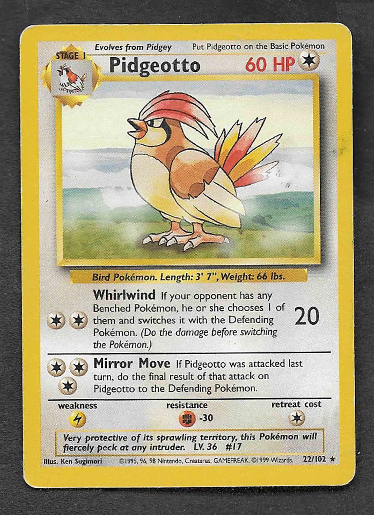 Pidgeotto 1999 original base set rare #22