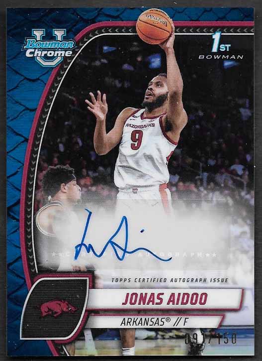 Aidoo, Jonas 2024 Bowman University blue reptilian auto 91/150 #32  ROOKIES LAKERS RAZORBACKS