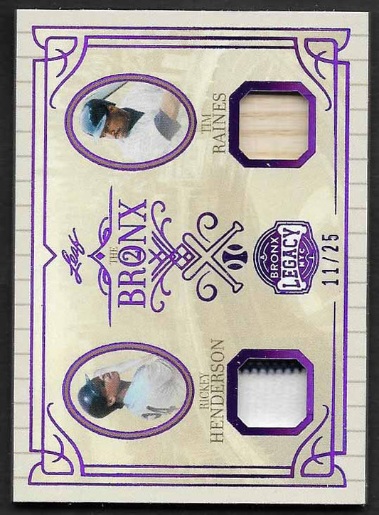 Henderson, Rickey  Raines, Tim 2025 Leaf Bronx legacy bat jersey 11/25 #b2-15  YANKEES