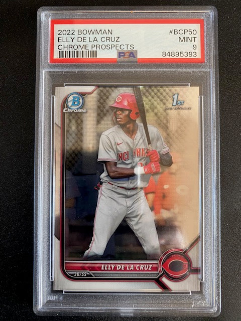 De la Cruz, Elly 2022 Bowman Chrome Prospects PSA 9 #bcp50  ROOKIE REDS