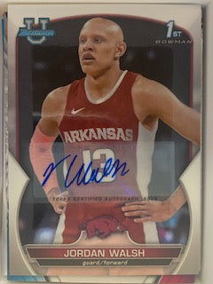 Walsh , Jordan  2023 Bowman university autograph 81  ROOKIE RAZORBACKS CELTICS