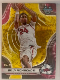 Richmond, Billy III  2025 Bowman best yellow lazer 7/75  ROOKIE RAZORBACKS