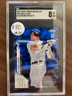 Judge, Aaron 2020 Topps Chrome Ben Baller blue refractor 68/75 sgc 8  #50  YANKEES