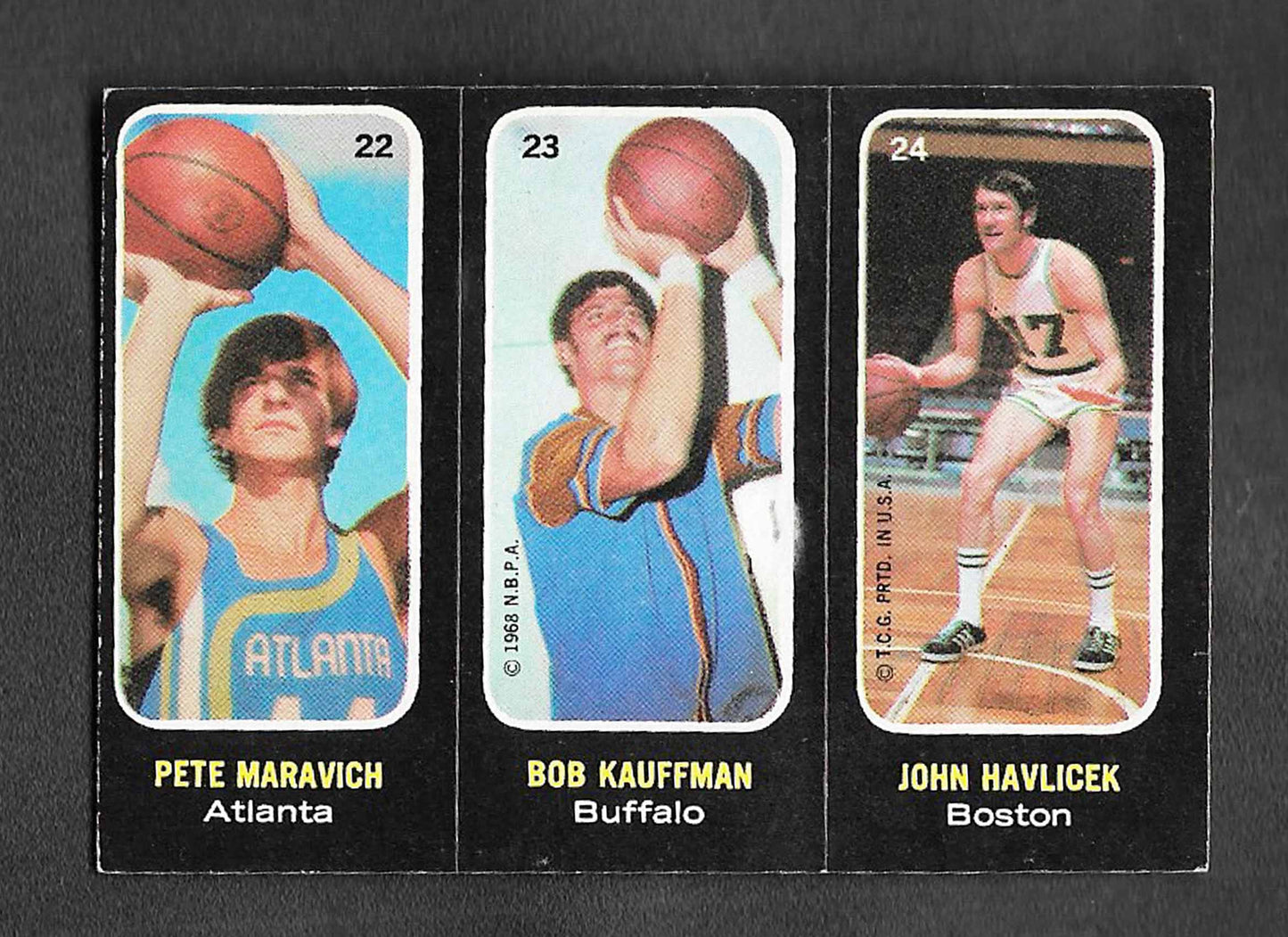 Maravich, Pete 1971 Topps trios havlicek kauffman #22