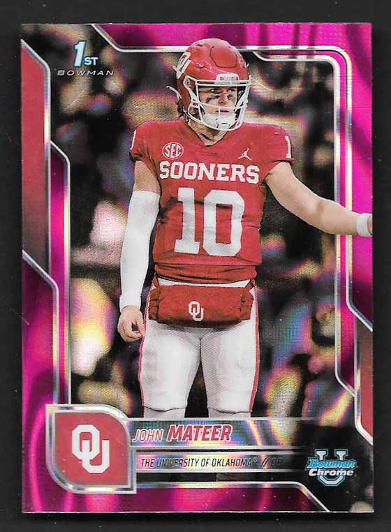 Mateer, John 2025 Bowman chrome university pink lava refractor #1  ROOKIE SOONERS