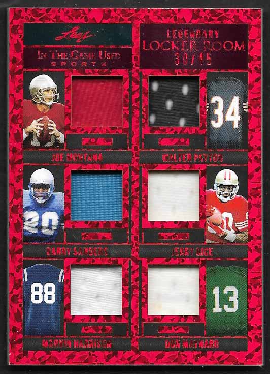 Montana, Payton, Sanders, Rice, Harrison, Maynard 2022 Leaf Legendary Locker Room 32/45 #lr14 49ERS, BEARS, LIONS, COLTS, JETS
