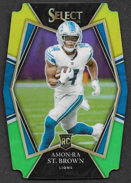 St. Brown, Amon-Ra 2021 Select premier green yellow die cut #173  ROOKIE LIONS